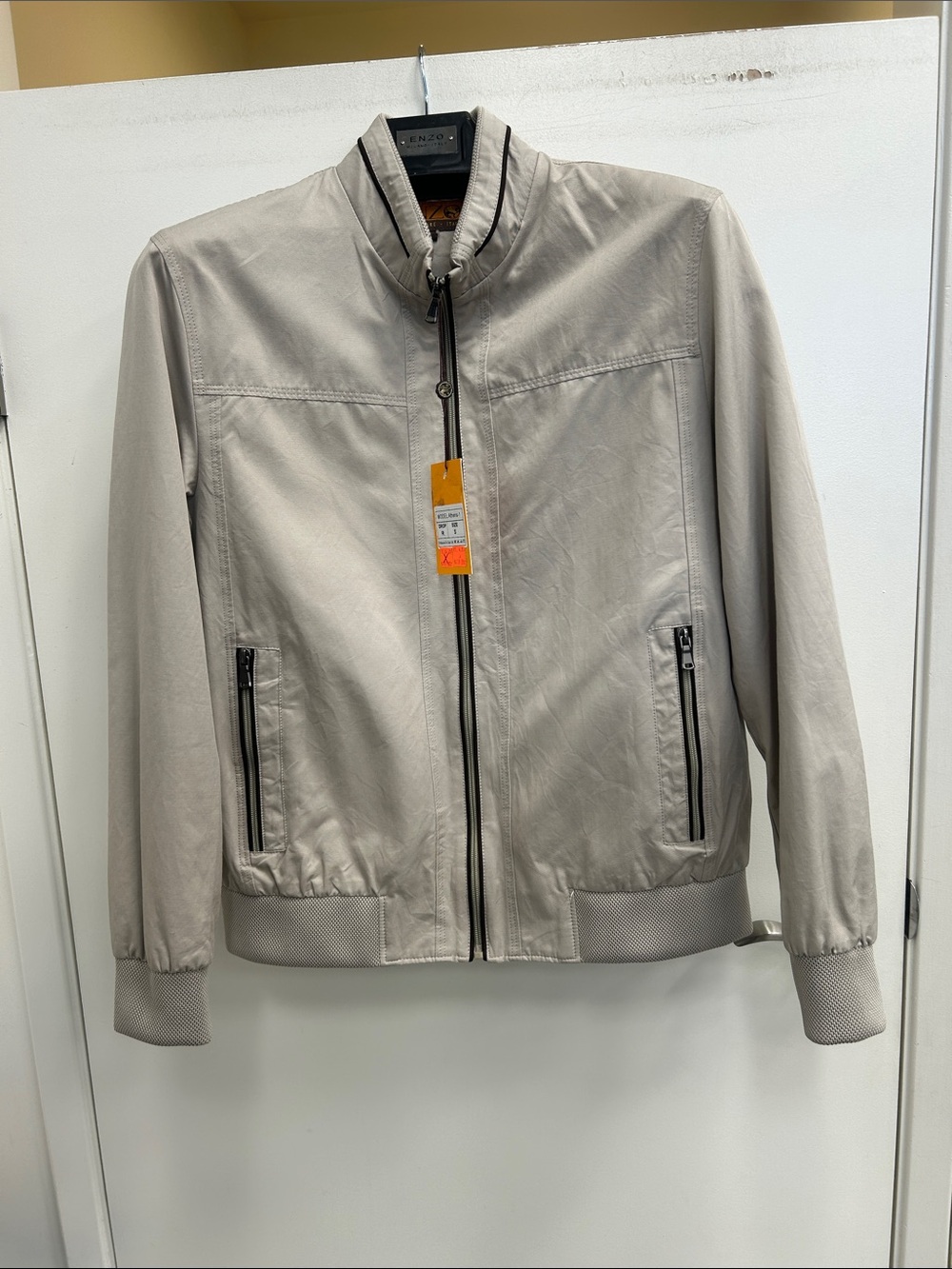 Enzo Tovare Oatmeal / Beige / Grayish Men's Zip-Front Jacket with zipper pocket